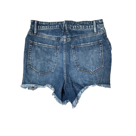 Good American High Rise Distressed Bombshell Jean Shorts Frayed Hem Button Fly 6 - Picture 4 of 8